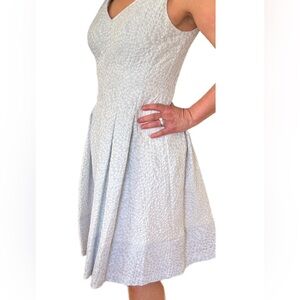 Lauren Ralph Lauren Elegant Pleated White Silver Sleeveless A-Line Midi Dress